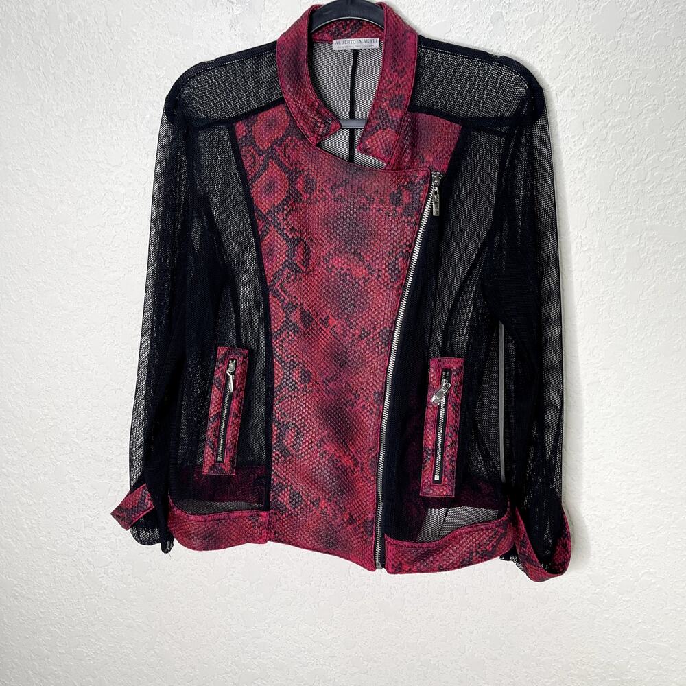 Alberto Makali Womens M Mesh Moto Jacket Red Snakeskin Asymmetrical Zip Y2K